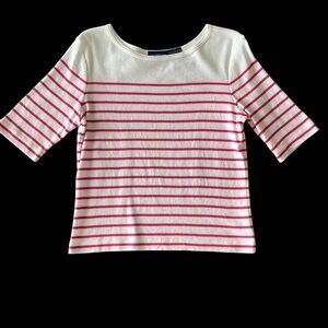 Liz Claiborne Liz Sport Womens Crop Shirt White Pink Stripe Cotton Top Medium